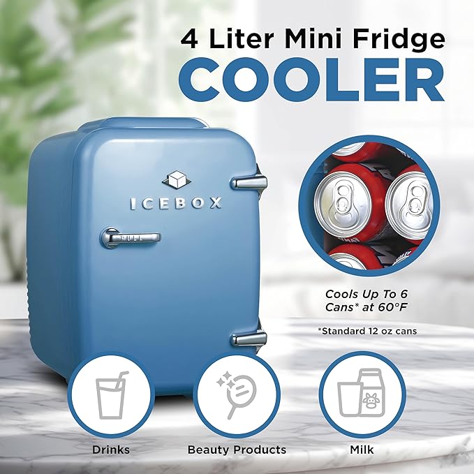 IBMF4SLT Fridge for Bedroom, Skincare, Portable Cooler & Warmer for Makeup, for Office & Home Refrigerator, Mini (4 L / 6-Can), Slate Blue-Ruum Studio Home