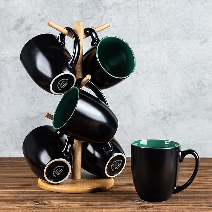 GBHOME 16oz Coffee Mugs Set of 6, Large Ceramic Coffee Mugs for Man, Woman, Dad, Mom, Modern Coffee Mugs Set with handle for Tea/Latte/Cappuccino/Milk/Cocoa. Dishwasher&Microwave Safe,Green-Ruum Studio Home