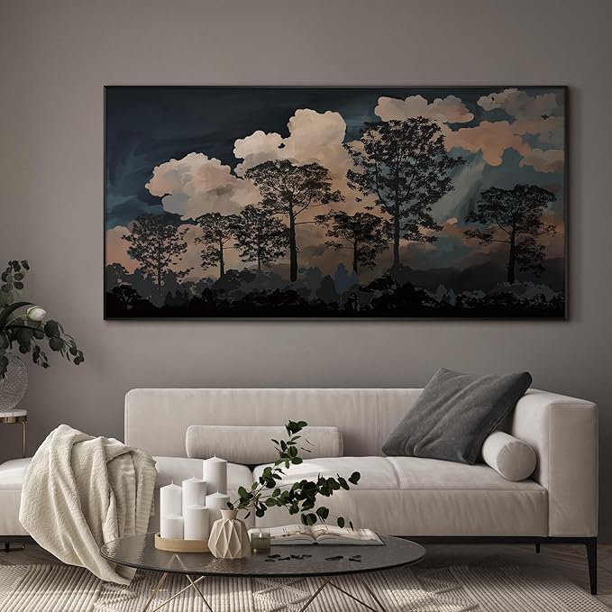 SIGNWIN 24"x46" Extra Large Framed Wall Art Silhouetted Trees at Dusk, Dramatic Forest and Cloudscape for Home Living Room Bedroom Decor (Frame Assembly Required)-Ruum Studio Home