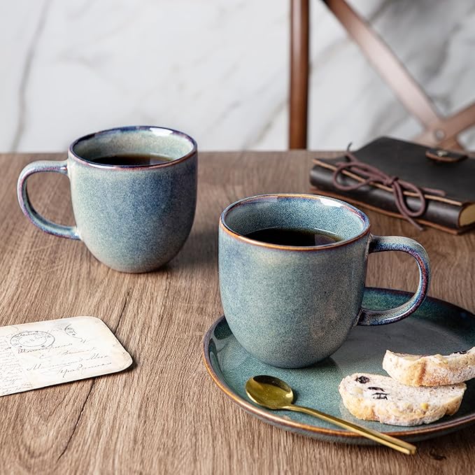 AmorArc 12oz Coffee Mugs, Ceramic Coffee Mugs set of 6 for Man, Woman, Dad, Mom, Modern Coffee Mugs with handle for Latte/Cappuccino/Milk/Cocoa. Dishwasher&Microwave Safe, Ceylon Blue-Ruum Studio Home