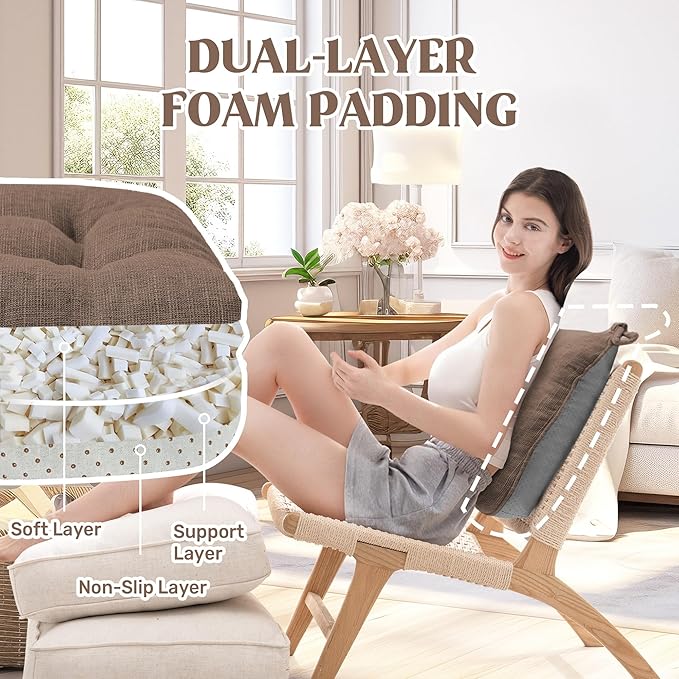 puredown® Chair Cushions for Dining Chairs, Tufted Memory Foam Chair Pads with Non-Slip Backing, Kitchen Seat Cushions with Ties, Washable Seat Pad Set of 4, 15.5" x 15.5" x 4", Coffee-Ruum Studio Home