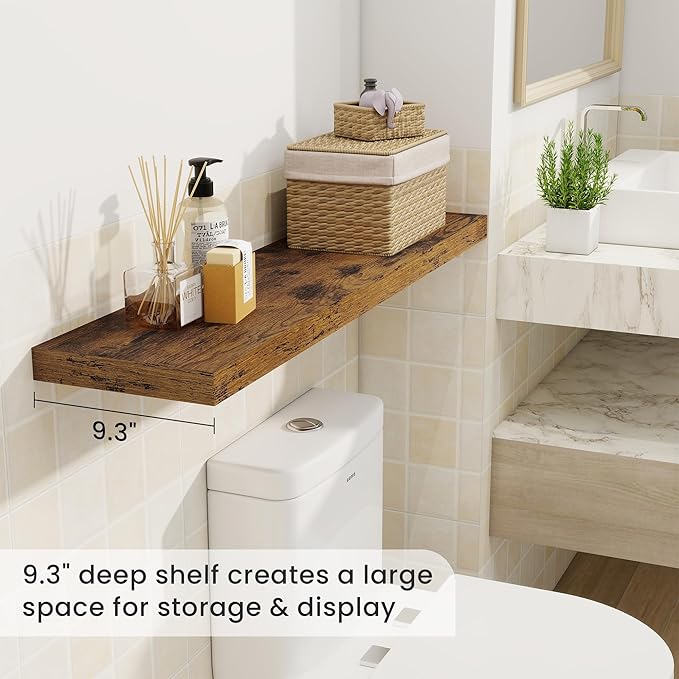 Fun Memories 40" Rustic Wood Floating Shelves with Invisible Brackets for Storage & Decor, Deep Wall Mounted Shelves for Bathroom, Kitchen, Living Room (Brown,Set of 2)-Ruum Studio Home