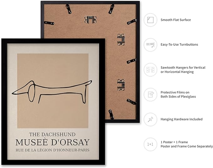 Poster Master Vintage Poster - Retro Minimalist Print - Gift for Artist, Housewarming - Dachshund Dog, Line Drawing, Abstract - Wall Decor for Living Room, Bedroom, 8x10 Black Framed-Ruum Studio Home