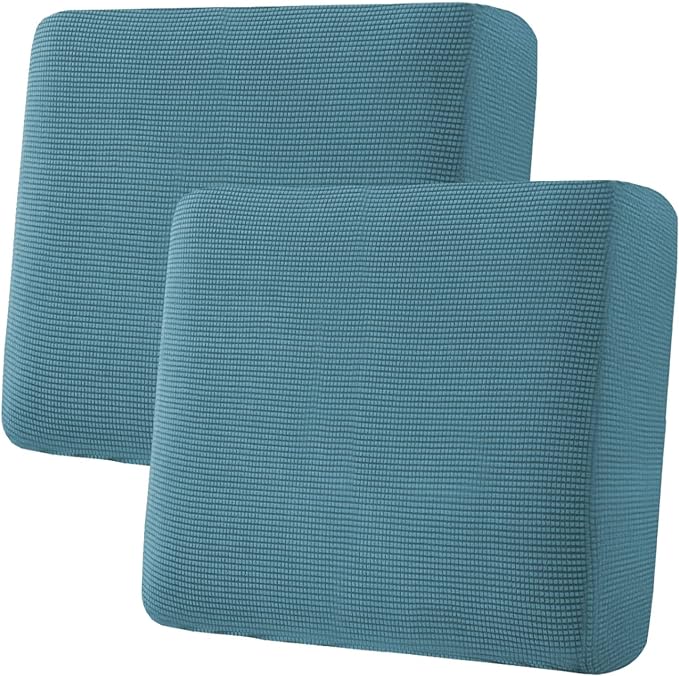 H.VERSAILTEX Super Stretch Individual Seat Cushion Covers Sofa Covers Couch Cushion Covers Slipcover Sets Thick Jacquard Textured Twill Fabric (2 Piece Large Sofa Cushion Covers, Storm Blue)-Ruum Studio Home
