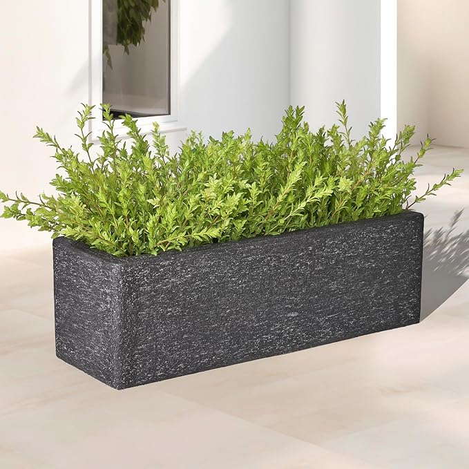24 Inch Rectangular Concrete Planter,Durable All-Weather Use with Drainage Holes,Large Rectangular Planter for Outdoor Indoor Plants-Ruum Studio Home