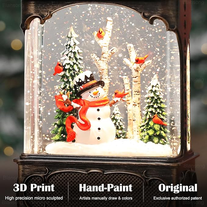Snowman Snow Globe Lantern Christmas Decorations Gifts Auto Snowfall Glitter Music Collection Snowman Cardinal Birch Forest with 6H Timer USB/Battery Powered 10.2 inch-Ruum Studio Home