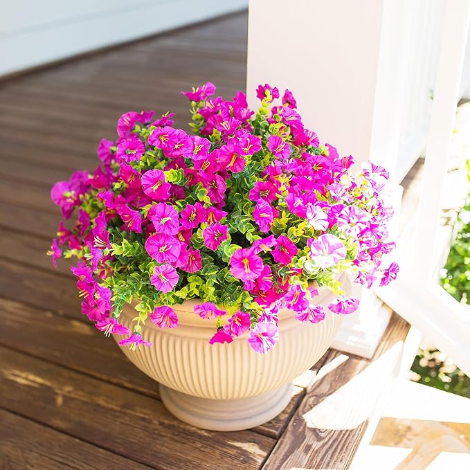 Artificial Flowers for Outdoors Fake Plants, 12 Bundles Faux Fuchsia Morning Glory UV Resistant Look Real Silk Flowers for Outside Planter Front Door Porch Patio Yard Fall Autumn Decoration-Ruum Studio Home