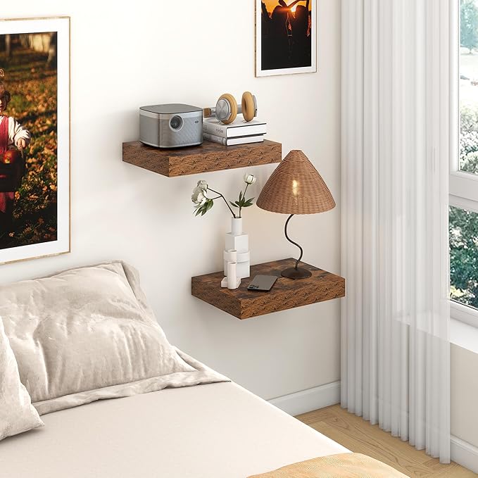 Deep Floating Shelves for Wall | 16 Inch Wide x 12 Inch Deep Floating Shelves Set of 2 | Rustic Wood Wide Wall Shelves | Bookshelf Laundry Shelf TV Shelf-Ruum Studio Home