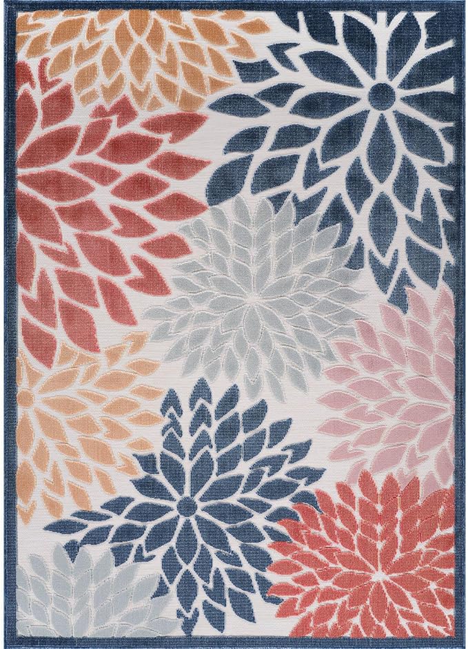 Beverly Rug Outdoor Rug 8x10 Modern Floral Tropical Area Rugs for Indoor and Outdoor Patio Easy to Clean Non Shedding Living Room Porch Garden Washable Outside Carpet (8 x 10 Multicolor)-Ruum Studio Home