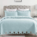 MarCielo 3-Piece 100% Cotton Oversized Bedspread Lightweight Quilt Coverlet Embroidery Farmhouse Bedding Set (TW Mint Green Blue, Oversized King (118"x106"))-Ruum Studio Home