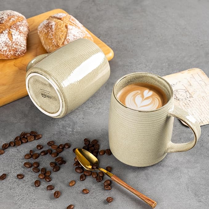 GBHOME Large Coffee Mugs Set of 6, 18oz Handmade Ceramic Coffee Mugs Set with Gradient color for Latte/Tea/Beer/Hot Cocoa, Dishwasher & Microwave Safe, Khaki-Ruum Studio Home