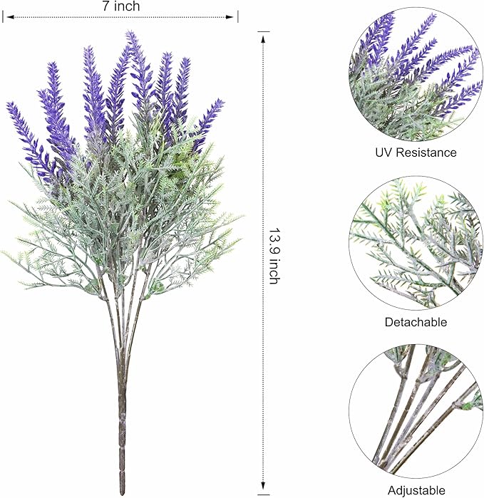 Artificial Hanging Flowers with Basket Fake Summer Lavender for Outdoor Decor, 12 Bundles Faux Purple Outside Decoration Realistic UV Resistant Plants for Porch Balcony Patio Garden Yard-Ruum Studio Home