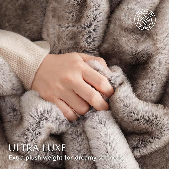 Ultra Soft Luxury Fluffy Mink Faux Fur Throw Blanket, Thick Warm Fall Winter Blankets for Bed, Couch, Cozy Plush Reversible Blanket for Chair, Sofa (Ombré Hazel Brown, 50"x60")-Ruum Studio Home