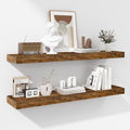 Fun Memories 36 Inch Floating Shelves - Deep Rustic Wooden Wall Shelves - Extra Deeper & Thicker Wall Mounted Storage Shelf for Bedroom, Kitchen, Farmhouse - 2 Pack, Rustic Brown-Ruum Studio Home