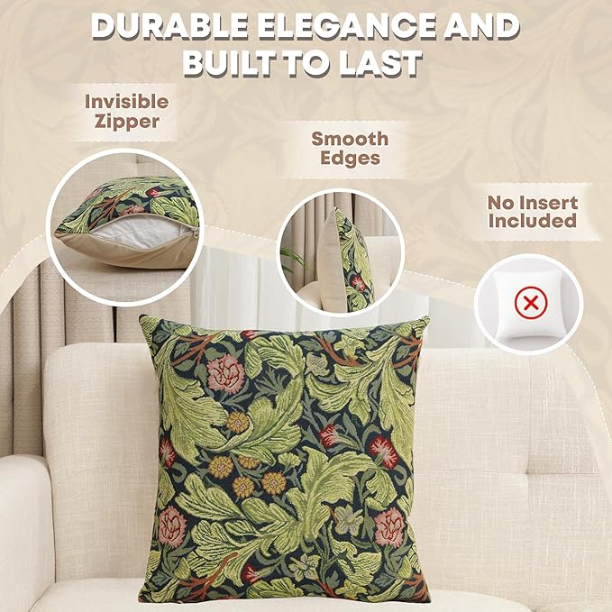 Charlotte Home Furnishings Throw Pillow Covers 16x16 in, Green Leicester Decorative Couch Pillow Covers, Boho European Tapestry Cushion Cases, Living Room Cozy Home Decor, Jacquard Woven Soft Cotton-Ruum Studio Home