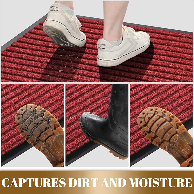 Yimobra Front Door Mat Outdoor Indoor Entrance, 100% Waterproof All-Season All Weather Doormat, Welcome Matt Outside Entry, Non Slip, Low Profile, Heavy Duty Patio Porch Floor Mats,47 x 32,Black Red-Ruum Studio Home