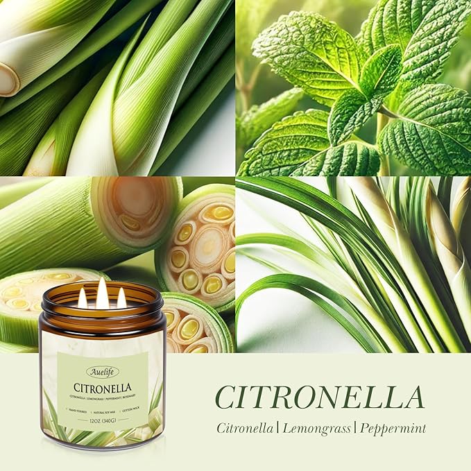 Auelife Citronella Candles Outdoor, 12oz Large 3-Wick Candle for Outside Patio Camping & Garden, Natural Soy Wax Citronella Candle for Summer Gift, Long Lasting for Indoor Home Scented, 50+ Hour Burn-Ruum Studio Home
