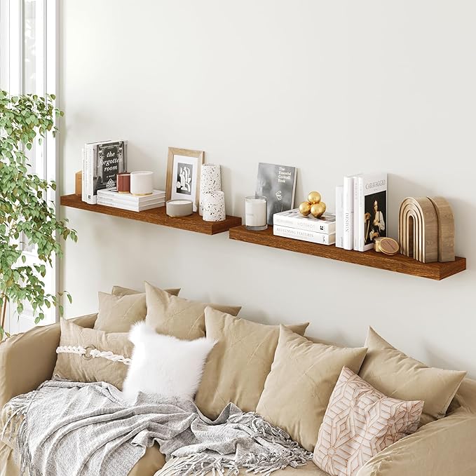 BAMEOS Floating Shelves, American Oak Wall Mounted Wooden Shelves with Invisible Brackets Set of 2, Hanging Wall Shelves Decoration for Bedroom, Bathroom, Living Room and Kitchen-Ruum Studio Home