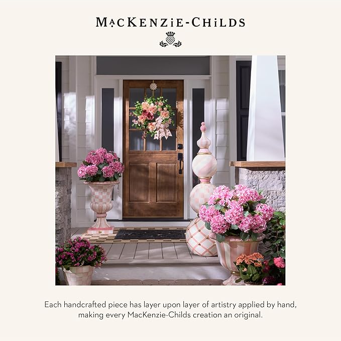 MACKENZIE-CHILDS Enamel Herb Pots, Small Plant Pots for Herbs or Flowers, Set of 3, Pink-and-White Rosy Check-Ruum Studio Home
