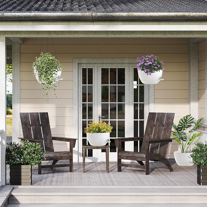 12 Inch Hanging Baskets 2 PC with Chains, Self-Watering Hanging Planters for Indoor Outdoor Plants, Plastic Hanging Flower Pots,White-Ruum Studio Home