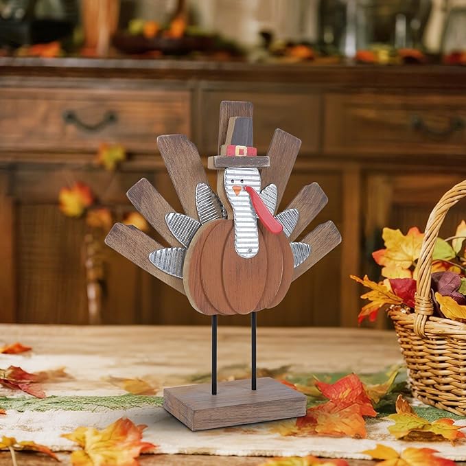 Zcaukya Thanksgiving Turkey Decoration, Wooden Indoor Standing Tabletop Turkey Decor for Home Office Bedroom Kitchen Thanksgiving Harvest Day Decorations-Ruum Studio Home