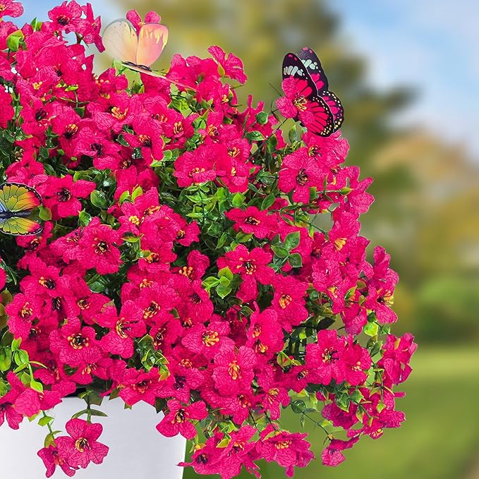 ‌20 Bundles Artificial Flowers for Outdoors‌ with 6 Faux Butterflies, UV Resistant ‌Fake Flowers‌ with Eucalyptus Leaves, ‌Artificial Plants Outdoor‌ for Patio Garden Porch Home Decor (Rose Red)-Ruum Studio Home