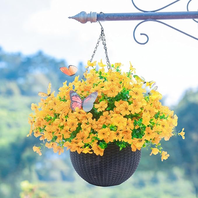 ‌20 Bundles Artificial Flowers for Outdoors‌ with 6 Faux Butterflies, UV Resistant ‌Fake Flowers‌ with Eucalyptus Leaves, ‌Artificial Plants Outdoor‌ for Patio Garden Porch Home Decor (Yellow)-Ruum Studio Home