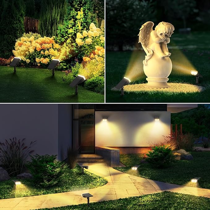 Linkind Solar Lights Outdoor Waterproof IP67, StarRay Dusk-to-Dawn Outdoor Solar Lights, 3 Lighting Modes Solar Spot Lights Outdoor for Garden, Yard, Landscape (Warm White, 4 Pack)-Ruum Studio Home