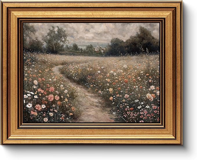 HUARCEY Gold Framed Vintage Wall Art for Living Room, Flowers Painting Prints Shelf Decor for Kitchen, Landscape Bedroom Wall Art, Christmas Gifts for Friends or Family (Flowers Path - 8"x10")-Ruum Studio Home