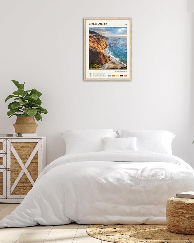 HesenDot Natural OAK Wood Coastal California Refers Framed Wall Art,12x16in Natural Seascape Canvas Wall Print,Classic Urban Landmark Wall Decor for Living Room,Bedroom,Office Gallery Gifts Set of 1-Ruum Studio Home
