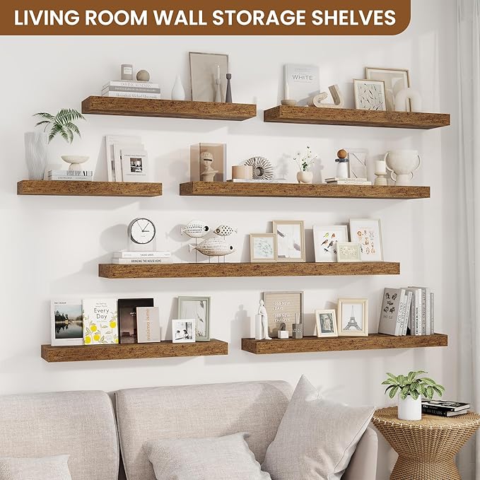 fuqing Floating Shelves for Wall, Bathroom Shelf Wall Mounted for Storage, Shelves with Invisible Bracket for Bedroom, Kitchen, Living Room, Farmhouse Small Book Shelf, 36 Inch Set of 2, Rustic Brown-Ruum Studio Home
