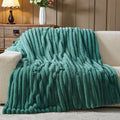 NEWCOSPLAY Faux Fur Throw Blanket Light Teal 3D Ribbed Plush Thick Warm Blanket for Couch Sofa Bed 850GSM (Light Teal Ribbed, Throw(50"x60"))-Ruum Studio Home
