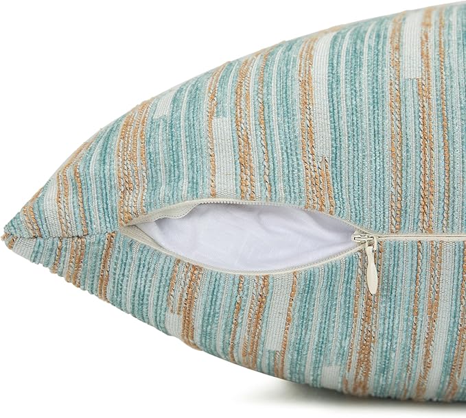 Yeiotsy Pillow Cases Blue, Pack of 2, Decorative Throw Pillow Covers Striped Bohemia Couch Cushion Covers for Sofa Home Decor (Light Blue, 18 X 18 Inches)-Ruum Studio Home