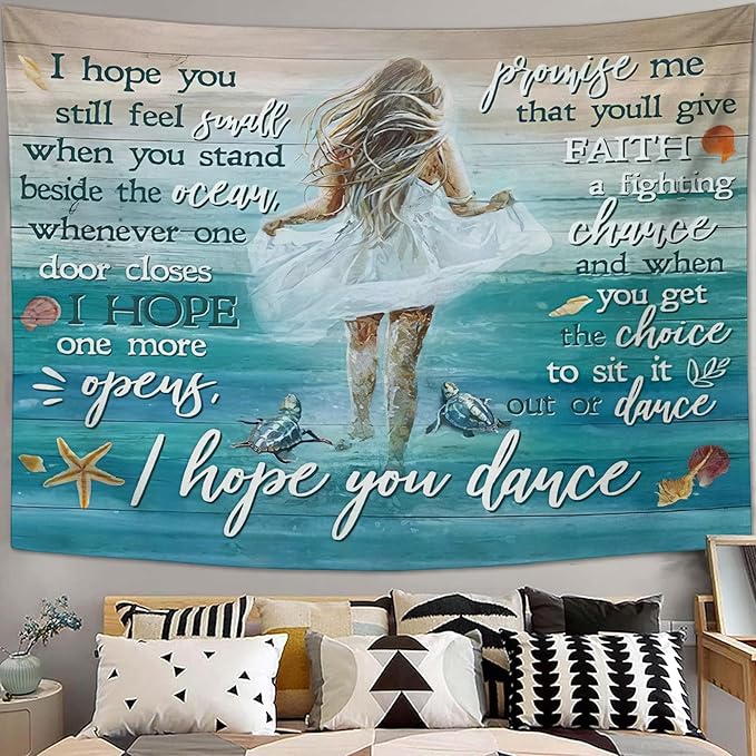 Coastal Beach Tapestry I Hope You Dance Tapestry Wall Hanging for Bedroom Sea Turtle Tapestries Aesthetic Wall Decor for Home Dorm Living Room 60"x90"-Ruum Studio Home