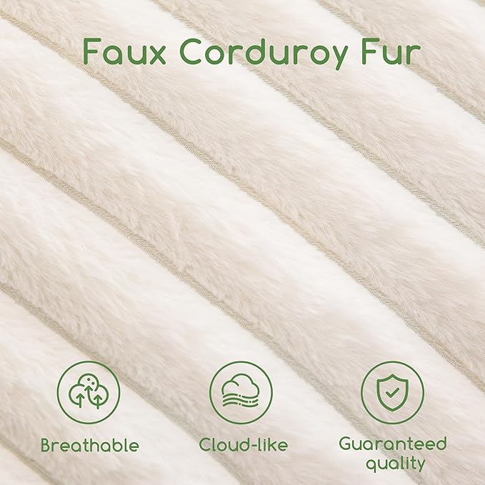 HIGOGOGO Round Stuffed Pouf Ottoman, Stripe Faux Fur Poufs with Foam Chunk Filling, Furry and Fluffy Pouf Foot Stool Storage Ottoman, 26 X 18 Floor Poufs Foot Rest for Living Room, Beige-Ruum Studio Home