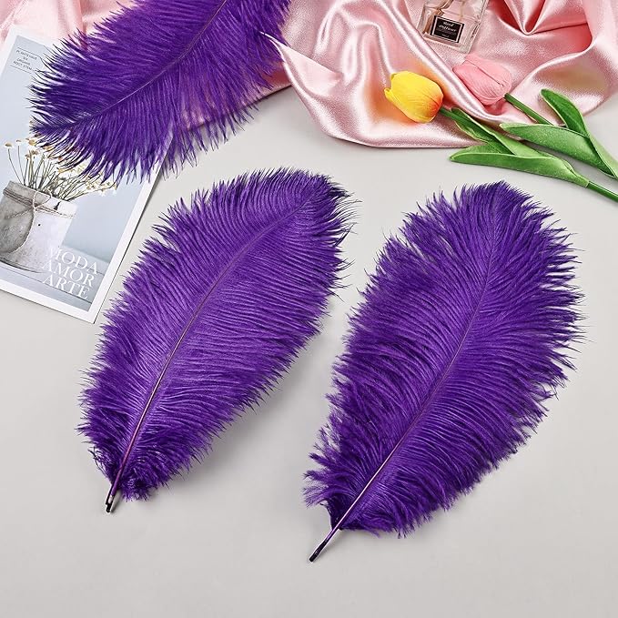 THARAHT Purple Ostrich Feathers 24pcs Natural Bulk 8-10Inch 20cm-25cm for Crafts Wedding Party Centerpieces Halloween and Home Decoration Feather-Ruum Studio Home
