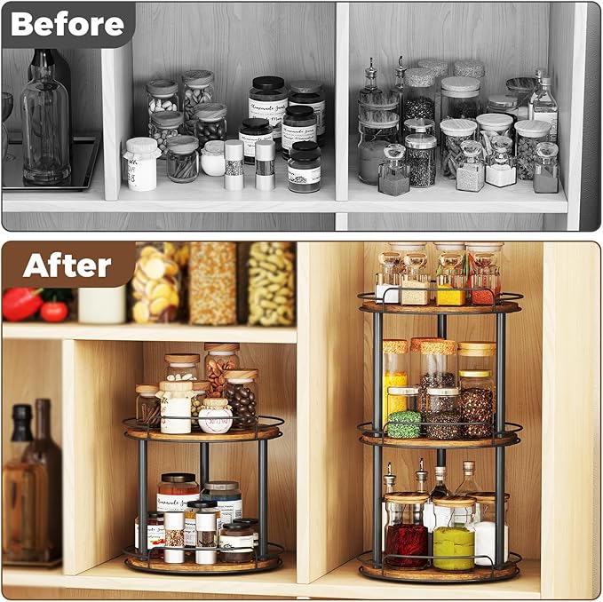 LAMU 10.2'' Wood Lazy Susan Turntable Organizer for Cabinet, 3 Tier Lazy Susan Spice Rack Organizer for Kitchen, Table Top, Countertop, Pantry, Bathroom-Ruum Studio Home