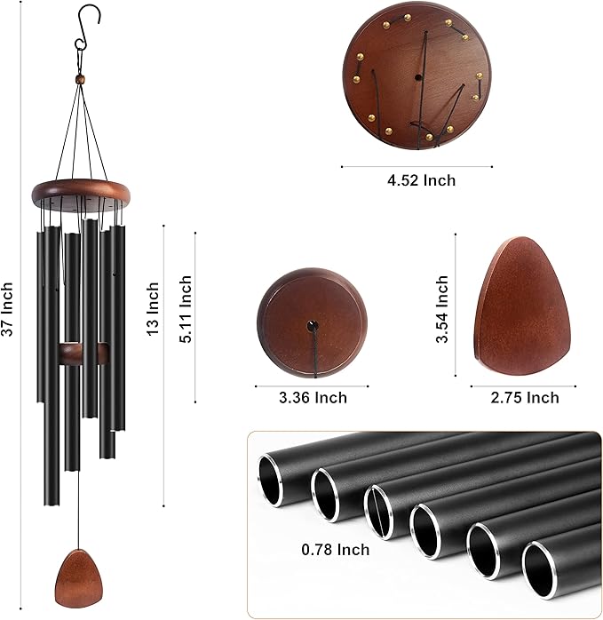 Large Aluminium Wind Chimes 37" Inches to Create a Zen Atmosphere Suitable for Outdoor, Garden, Patio Decoration. Classic Black Wind Chimes with Wind Catcher Suitable as A Gift for Unisex-Ruum Studio Home
