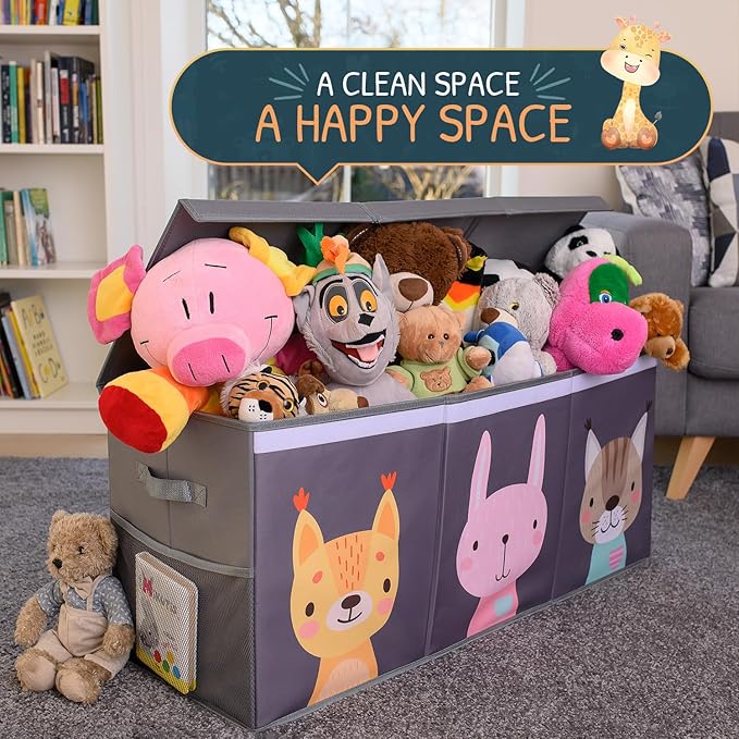 Extra Large Toy Storage Organizer with Lid - Sturdy, Collapsible Toy Chest Storage Box with Cute Design - Toys Bin with Dividers for Kids, Boys, Girls, Nursery, Bedroom, Play room 37"x16"x14"-Ruum Studio Home