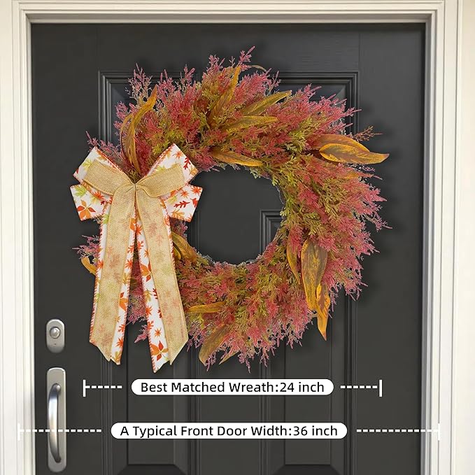 CYANBLOOM Front-Door Cedar Fall Wreaths: 24 Inch Large Wreath with Burlap Bow - Weatherproof Outdoor Porch Decor - Ideal Stress Relief Rustic Greenery for Autumn Holiday (Thanksgiving/Halloween 2025)-Ruum Studio Home