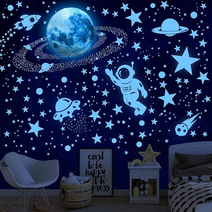 530 Glow in The Dark Stars Ceiling Stars Glow in The Dark Glow Moon and Space Wall Decals Astronaut Universe Galaxy Planet Wall Stickers Glowing Wall Stickers Kid Boys Living Room Decor-Ruum Studio Home