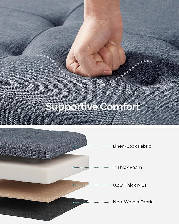 SONGMICS Mazie Collection - 30 Inches Folding Storage Ottoman Bench, Ottoman Foot Rest, End of Bed Bench, Storage Chest, Load 660 lb, for Living Room, Bedroom, Entryway, Misty Blue ULSF047Q01-Ruum Studio Home