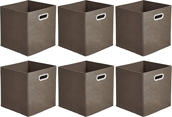 Amazon Basics Collapsible Cube Storage Organizer Bins, 6-Pack, 10.5 x 10.5 x 11 inches, Taupe-Ruum Studio Home