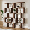 Brown 5-Tier Geometric Bookcase, S-Shaped Modern Bookshelf Set of 2, 62.6" Tall Room Divider Book Shelf, Decorative Display Shelf-Ruum Studio Home