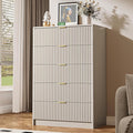 5 Drawer Dresser for Bedroom, Tall Dresser Chest of Drawers with Gold Handles, 32 Inch Wide Nightstand with for Bedroom, Living Rooms, Offices, and Entryways, Beige-Ruum Studio Home