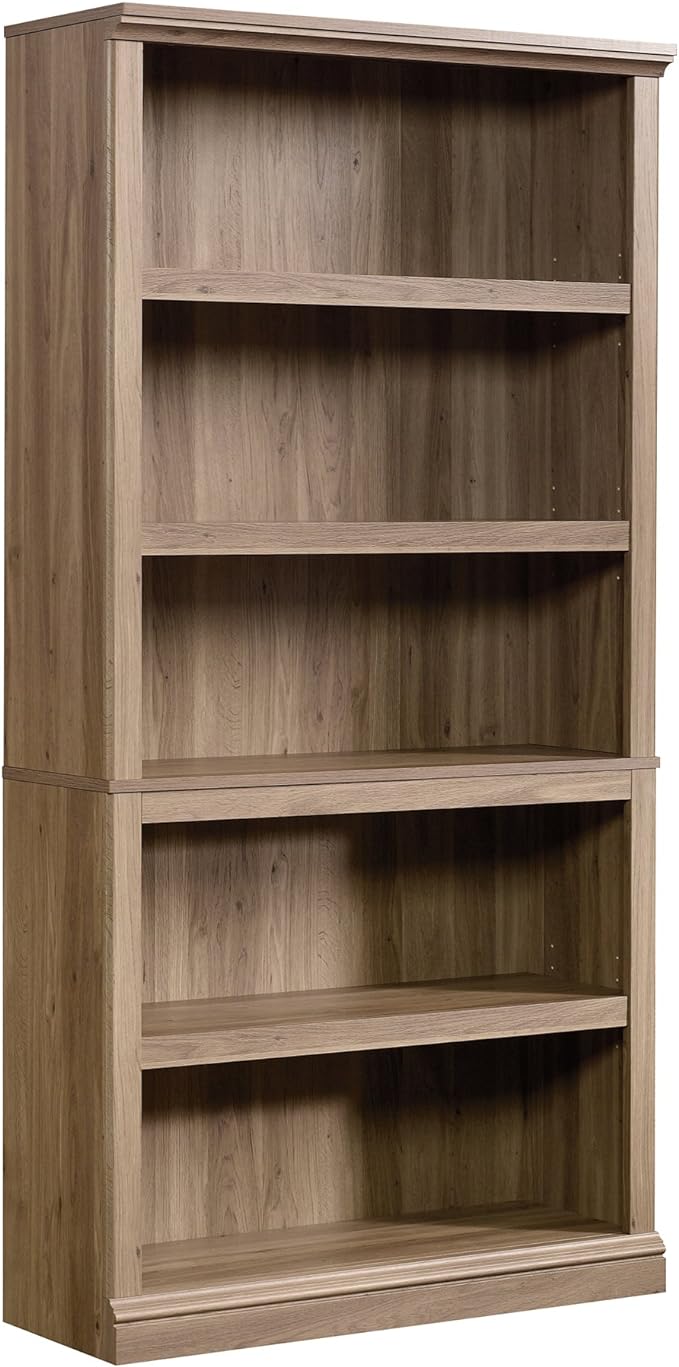 Sauder 5 Tier Book Shelf Wooden Bookcase Multipurpose Bookshelf for Home Office, Living Room, in Salt Oak finish-Ruum Studio Home