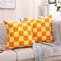 Alysheer Checkered Embroidered Decorative Throw Pillow Covers 18"x 18" Set of 2, Farmhouse Boho Orange Yellow Plaid Tufted Patterned Cotton Canvas Cushion Case for Sofa Couch Bed Living Room Outdoor-Ruum Studio Home