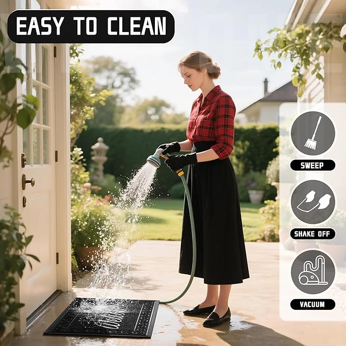 Yimobra Welcome Mat, Heavy Duty Durable Door Mats for Home Entrance Outdoor Indoor, Front Doormat for Outside Patio Floor Entry Porch Garage Office, Waterproof, Low Profile, 29.5 x 17, Black-Ruum Studio Home