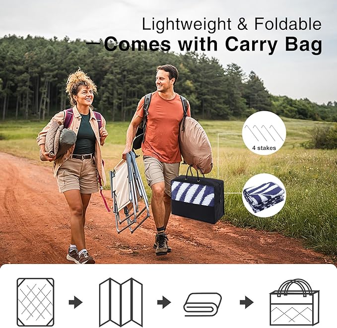 OLANLY Waterproof Outdoor Rug 9x12 ft, Reversible Outdoor Plastic Straw Rug with Leaf Pattern, RV Mat, Indoor Outdoor Carpet for Patio, Camping, Balcony, Deck, Backyard, Navy & White-Ruum Studio Home