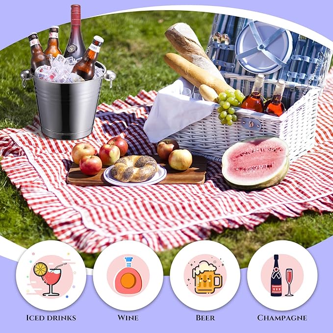 Amyhill 8 Pack Stainless Steel Ice Bucket 5.3 Quart/ 5 Liter with Handle Large Insulated Champagne Buckets Beer Bucket for Cocktail Bar Wine Parties Chilling Wine Champagne Home(Silver)-Ruum Studio Home